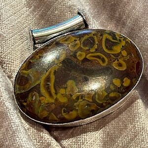Golden Leaf Jasper Pendant 925 Sterling Silver